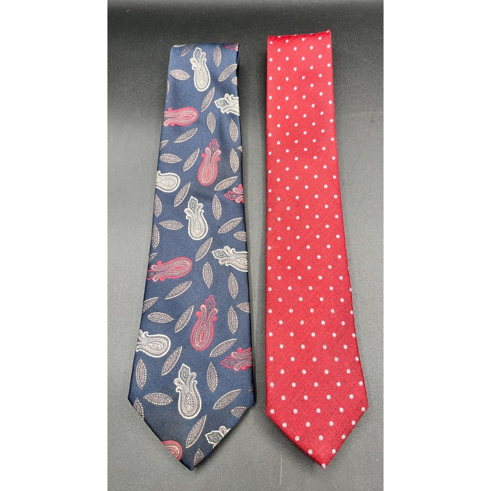 Vtg Pair of Mens Neck Ties Paisley Polka Dot Burgundy Blue Mens Store Nautica